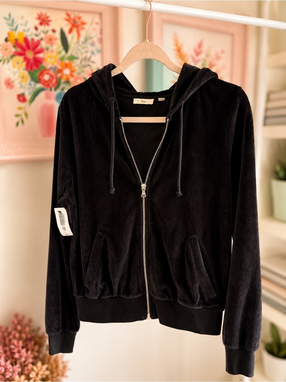 Tna aritzia Plush Black Hooded Zip-Up